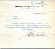 George Eastman Signed Kodak Rochester, NY Typed Letterhead 1913 picture