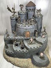 Vtg. Pewter Dragons Unicorns Warlocks & Medieval Castle Display Stand Resin picture