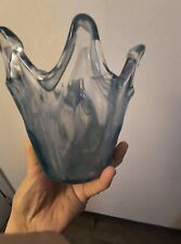 Murano Style Water Splash Blown Stretch Glass Art Vase Blue Shade Waves Wow picture