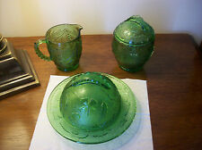  Delaware Green Creamer, Sugar & Butter/Cheese Dish Set US Glass Company EAPG picture