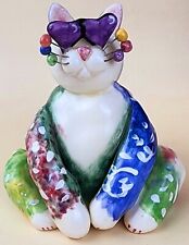 2001 ANNACO CREATIONS Sitting Cat Figurine, Purple & Green w/ Shades, Whimsical picture