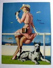 1940s Elvgren Pinup Girl Picture Plane View Woman Watch Planes w/ Great Dane picture