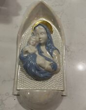 VTG  Atlantic Mold Signed 14” Madonna Child Catholic Holy Water Font Iridescent picture