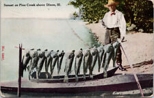 Fisherman with Catch Pine Creek Dixon IL Illinois c1910 Postcard E49 picture