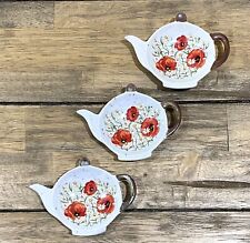 Vintage TEA BAG HOLDER Caddy Spoon Rest Poppy & Daisies Ceramic Set Of 3 picture