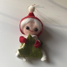 Vintage Christmas Felt Pixie Elf Ornament Vtg Xmas Mid Century MCM 1950s 1960s picture