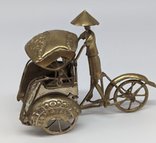 Vtg Ramayana Brass Rickshaw Pedicab w Driver & Passenger Asian Folk Art Figure picture