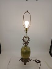 Vintage Mid Century Accurate Casting Green 3 Way Glass Lamp Metal Base  33