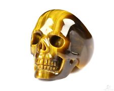 Ring Inside Diameter11(21 mm) Gold Tiger's Eye Carved Crystal Skull Ring picture