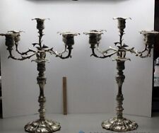 Extraordinary Pair Of 5 Candle Holder Silver Plated Candelabra 30 Inches Tall picture