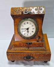 VTG Footed Hidden Treasure Wooden Box Quartz Desk Clock Victorian Ornate WORKS picture