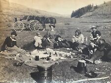 Rare Gelatin Silver Photo Rock Springs WY Family Picnic Horses Wagon c 1900 picture