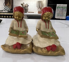 Vintage K & O USA Bronze Metal Cast Bookends Little Red Riding Hood Girl Reading picture