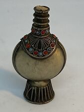 ANTIQUE OTTOMAN ISLAMIC HANDMADE CARVED WHITE METAL PERFUME BOTTLE DECORATED picture