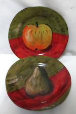 Vietri Vintage Cosmopolitan Hand painted Salad Plate Set 2 Pear & Pumpkin Italy picture