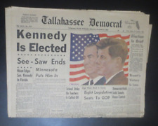 Tallahassee Democrat KENNEDY IS ELECTED  Nov 9, 1960 Newpaper 21 pgs 2 section picture