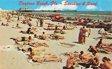 Postcard FL Daytona Beach Gulf of Mexico Classic Cars Swimmers Surf Sun Pier picture