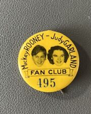 1939 Mickey Rooney Judy Garland Philadelphia Badge Co Fan Club Pin Back #495 b11 picture
