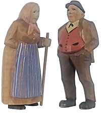 Vintage Huggler Wyss Carved Wood Swiss Folk Art Man & Woman Black Forest 3.5