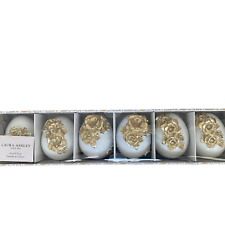 NEW Laura Ashley 3D White with Gold Roses EASTER EGGS Set of 6 CHIC Spring Decor picture