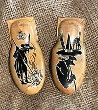 Pair of Vintage Witch Halloween Clicker Tin Metal Noisemakers (Large) picture