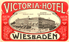 Victoria Hotel ~WIESBADEN - GERMANY~ Amazing & Scarce Early Luggage Label c 1900 picture
