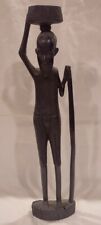 VTG Handcarved Kenyan African Man With Staff And Bowl Ebony Wood picture