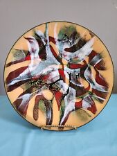 Vtg 70s Abstract Quebec Artisan Enameled Copper Plate 10in Signed Elaine Fractal picture