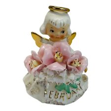 Vintage Lefton Angel February Birthday Figurine Violet Amethyst 489 Monthly picture