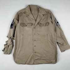 Vintage 1940s WW2 Beige Twill Khaki Cotton Button-Up Uniform Shirt Distressed 46 picture