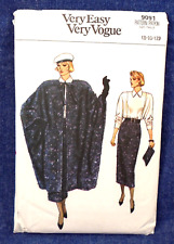 Vintage 80s Vogue Pattern 9091 Dramatic Cape Style Coat Skirt Blouse 8-12 Uncut picture
