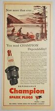 1945 Print Ad Champion Spark Plugs Campers by Lake with Canoe picture