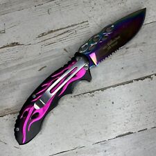 Rainbow Lock Irridescent Blade Flame Cut Collection Pocket Knife 440c Stainless picture