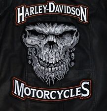 HARLEY DAVIDSON TOP BOTTOM ROCKER WITH 12 INCH GIANT SKULL 3PC BACK PATCH picture