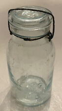 Vintage Putnam Lightning #852 Quart Aqua Fruit Jam Canning Jar Glass picture