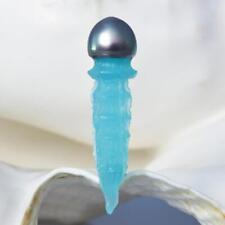 Spectacular Jellyfish Black Tahitian Baroque Pearl Blue Chalcedony Carving 4.73g picture