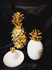Set Of 3 PINEAPPLE FIGURINES HAZEL & CO Great Condition PORCELAIN And CERAMIC  picture