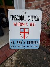 c.1950s Original Vintage Episcopal Church Sign Metal Porcelain St.Anns Bible Gas picture