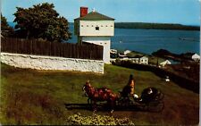 Vintage Mackinac Island MI Michigan Postcard Horse Buggy Near Blockhouse 1955 picture