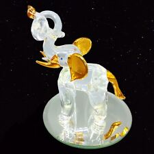 Vintage Murano Style Elephant Figurine Art Glass Lucky Holding Gold Clear 4”T picture