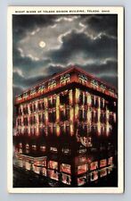 Toledo OH-Ohio, Night Scene Of Toledo Edison Building, Vintage Postcard picture