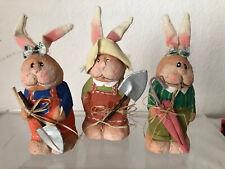 Lot of 3 Bunny Easter Decoration Rustic Country Bunnies Figurine Shovel picture