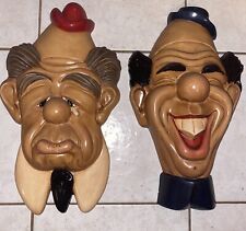 Vintage Holland Mold Clown Face Wall Art Pair 1960s Circus Decor Lot Of 2 picture