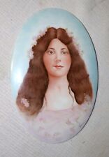 LARGE antique 19th century hand painted porcelain lady portrait painting figural picture