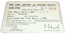 1945 1946 NEW YORK ONTARIO & WESTERN NYO&W EMPLOYEE PASS #2392 picture