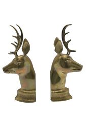 2 Vintage Solid Brass Deer Head Bookend Handcrafted In Korea Antlers Bucks Gold picture