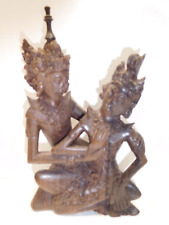 Vintage Balinese 9 Inch Heavy Carved Wood 2 Ornate Detailed Beautiful Goddesses picture