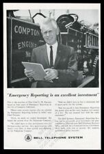 1962 Compton California fire engine truck & Chief photo Bell Telephone print ad picture