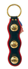 BLACK & RED LEATHER w/ SOLID BRASS SLEIGH BELLS Door Chime - Amish Handmade USA picture