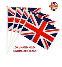 100 x UNION JACK FLAG HAND HELD WAVING FLAGS STREET GARDEN PARTY MARCH JOBLOT picture